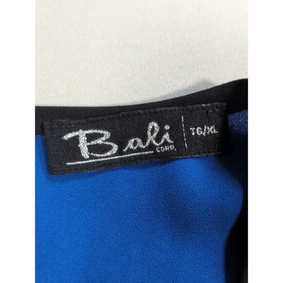 VTG Bali Corp Blue Black Trim Blouse 100% Polyester Made In Canada XL - Picture 3 of 11